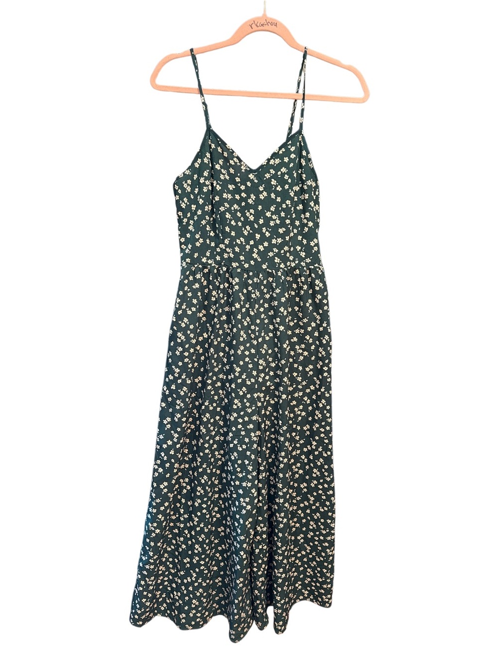 Floral Spaghetti-Strap Maxi Dress in Dark Green